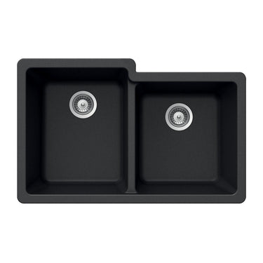 Houzer MIDNITE Quartztone Series Granite Undermount 60/40 Double Bowl Kitchen Sink, Black Kitchen Sink - Undermount Houzer